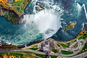 Horseshoe Falls, the largest of the 3 waterfalls that make up Niagara Falls, is one of the most voluminous waterfalls in the world.