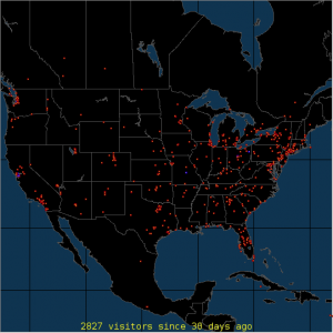 Location of FlyBoyz visitors from North America during a 30-day period