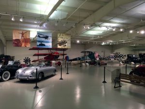 Cars, motorcycles, and planes share display space throughout the museum.